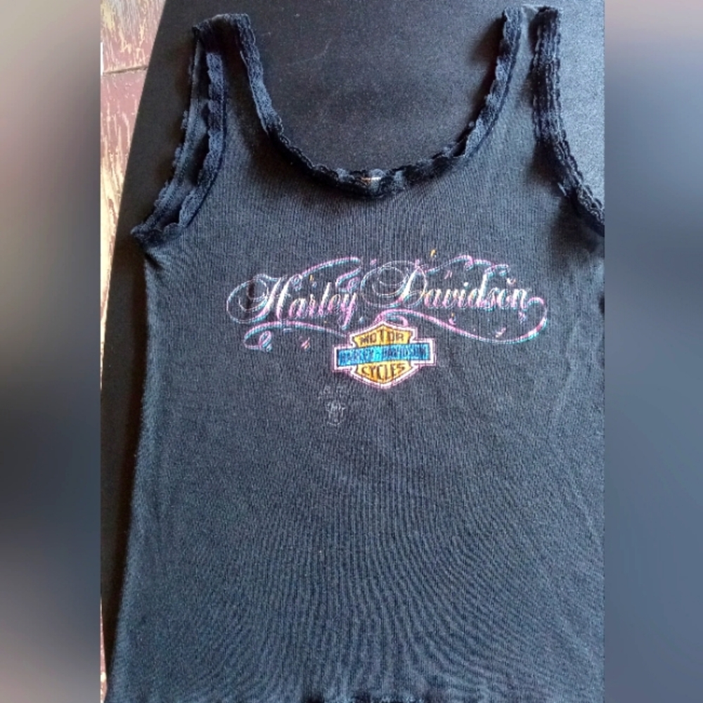 1988 3D Emblem Harley Davidson Lace Tank Top Shirt with saying on back